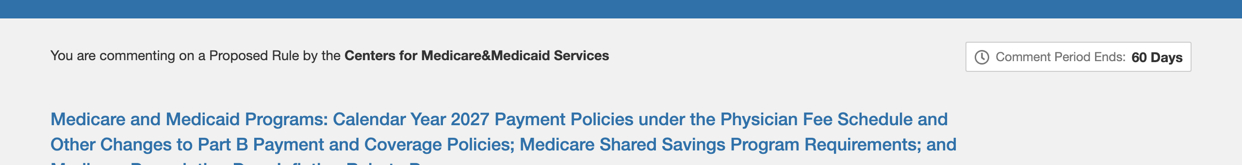 Regulations.gov comment page header showing the CMS-2026-2377 docket title