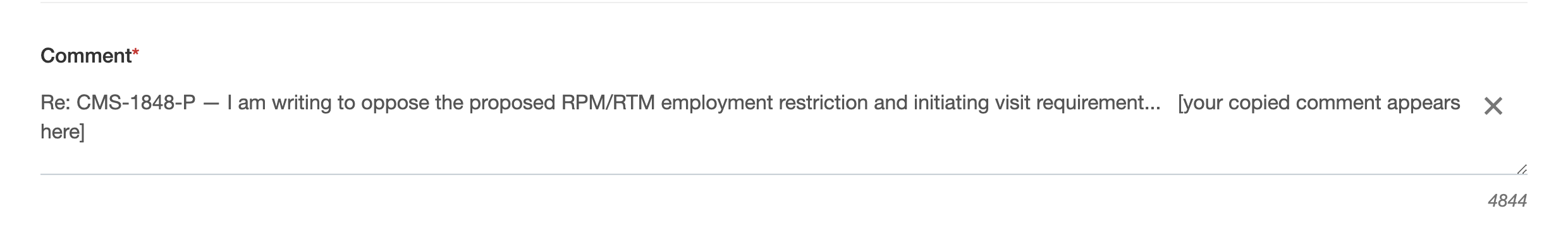 The Comment text box on the regulations.gov form